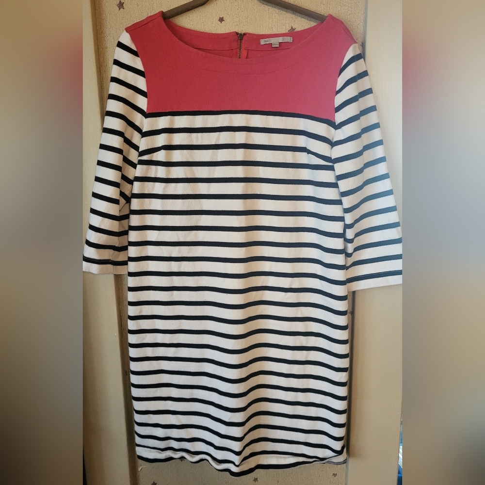 GAP Orange and Navy Striped Midi Shift Dress, Size L
